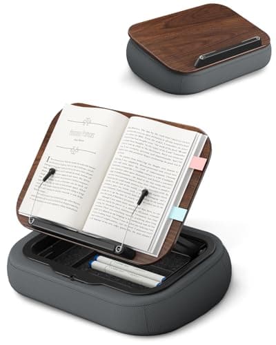 Image of Viozon Book Holder for Reading in Bed,with Storage,Lap Desk,for A3~A5 Book&7~15" Tablet/Laptop,Beanbag Reading Pillow,Page Holder, Multi-Angle Book Stand for Hands-Free Reading,Book Reader Gifts