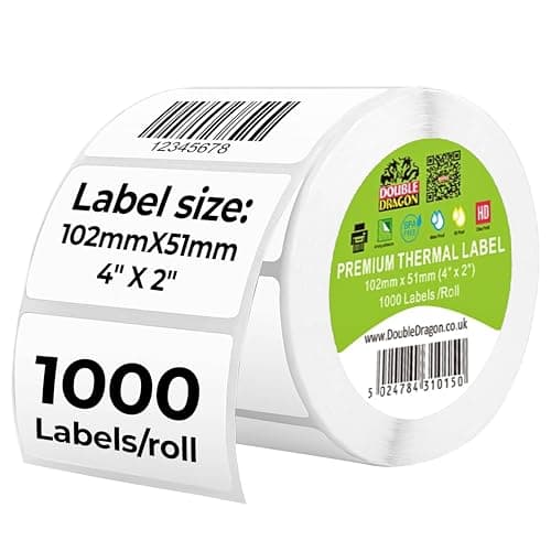 Image of Double Dragon, 1,000 Direct Thermal Labels, 101mm x 50.4mm (4“ x 2”), Premium Coated, Self-Adhesive, for Zebra, MUNBYN Printers