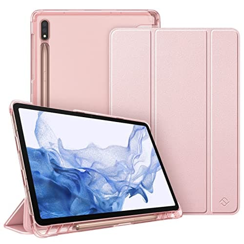 Image of FINTIE Case for Samsung Galaxy Tab S7 11'' 2020 SM-T870(Wi-Fi) SM-T875(LTE) with S Pen Holder, Lightweight SlimShell with Translucent Frosted Stand Back Cover, Auto Wake/Sleep, Rose Gold