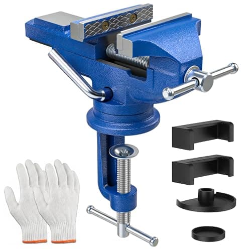 Image of HYCHIKA Bench Vice 80 mm, 360° Swivel Table Vice, Small Vice Clamp, Mini Vice for Workbench, Suitable for Sanding, Drilling, Grinding, and Small DIY Projects