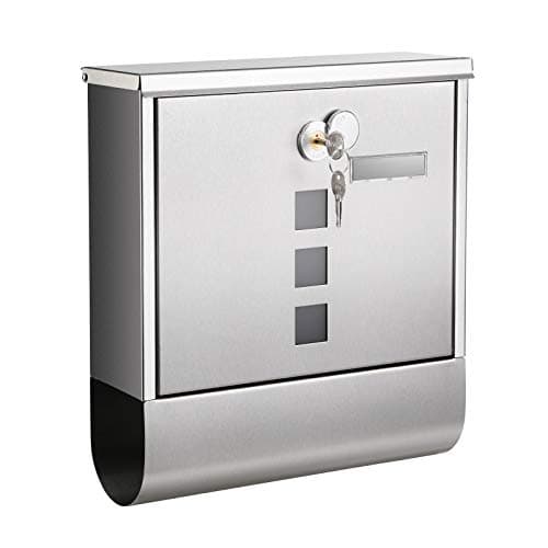 Image of SONGMICS Silver GMB020S02 Wall Mounted Post Box with Lock with Cover, Viewing Windows, Name Slot, Newspaper Roller, Easy to Install, Silver