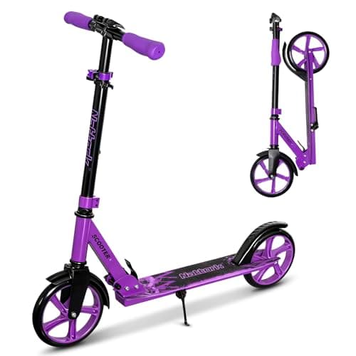 Image of Nattork Scooter for Kids 8-12, Teens and Adults- Adjustable Height Folding Kick Scooter with Large Sturdy Wheels for Smooth Ride, Lightweight, Anti-Shock Suspension, Scooter for Boys and Girls-Purple