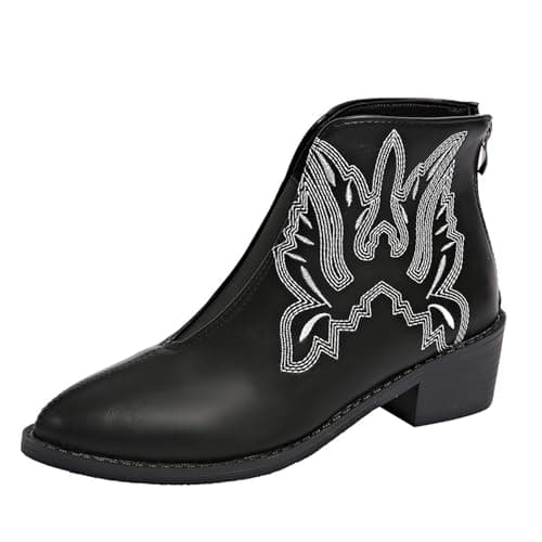 Image of irregular choice shoes Women Boots Side Zipper Ankle Boot Comfortable Slip On Low Heel Walking Shoes Classic Wide Fit Booties Casual Waterproof Non-Slip Wedding Shoe Warm Lined Boot Black 5.5