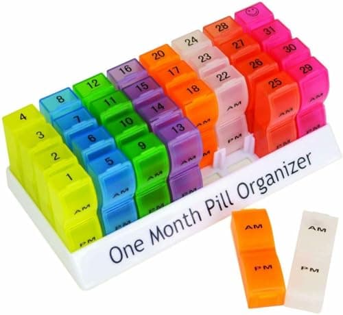 Image of Netagon Colourful Portable Organizer Everyday AM & PM One Month Storage Box Pill Organiser for Pills, Vitamins, Medication & Tablets