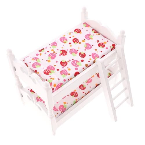 Image of Milisten 1:12 Scale Miniature Dollhouse Bunk Bed - White Wooden Mini House Furniture Set - Decorative Bedroom Accessory for Kids' Room Scene Diorama
