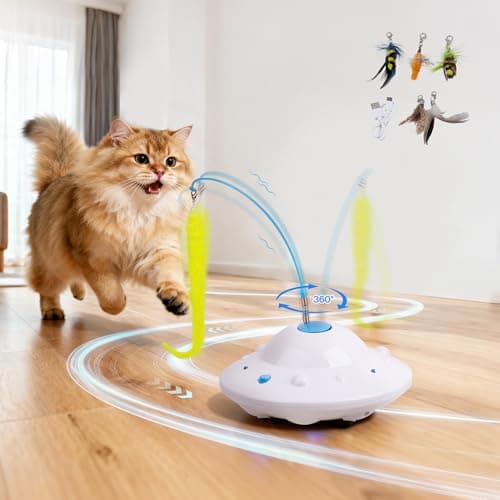 Image of Pet Prime Interactive Cat Toys UFO Teaser for Indoor Cats Smart Auto Obstacle Avoidance Kitten Toy - 3 Play Modes 6 DIY Attachments - USB Rechargeable, Quiet Rolling