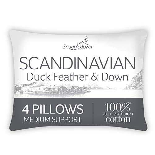 Image of Snuggledown Duck Feather & Down Pillows 4 Pack - 85:15 Ethically Sourced Fill for Back & Side Sleepers | Medium Support, Soft Cotton Cover, Non-Allergenic & UK-Made (48 × 74cm)