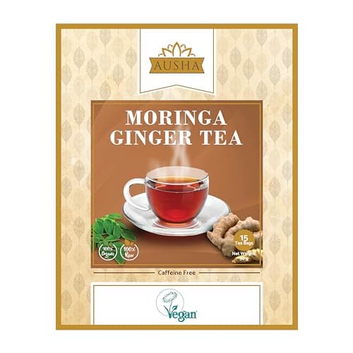 Image of Ausha Moringa Ginger Tea - 40 Bags - Caffeine Free - Digestion, Immunity - Source of Protein, Amino Acids, Antioxidants, Dietary Fibre, Vitamins & Minerals - Moringa Tea Bags