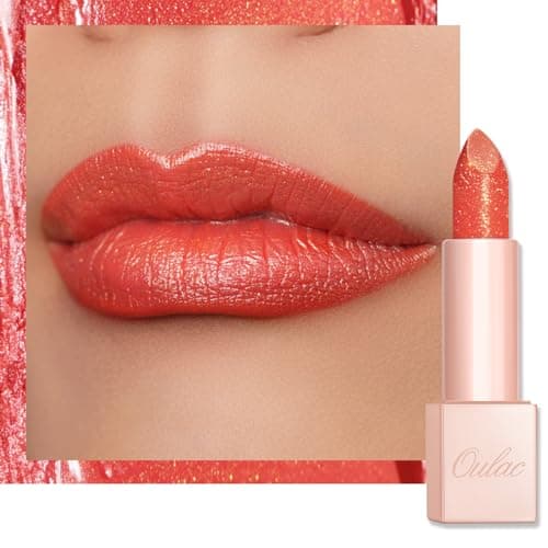 Image of Oulac Coral Red Shimmer Lipstick for Women-Moisture Tinted Lip Balm for Dry Lips, Glitter Surface, Creamy Formula, Hydrating & Smooth, Infused with Shea Butter, Vegan, Clean Beauty (PG04) Sunrise