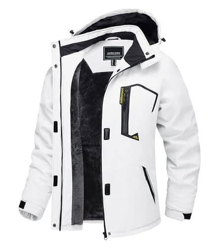 Image of TACVASEN Ladies Waterproof Jackets Outdoor Hiking Walking Coat Winter Women Hooded Rain Jacket Windproof Warm Fleece Thermal Ski Coats White