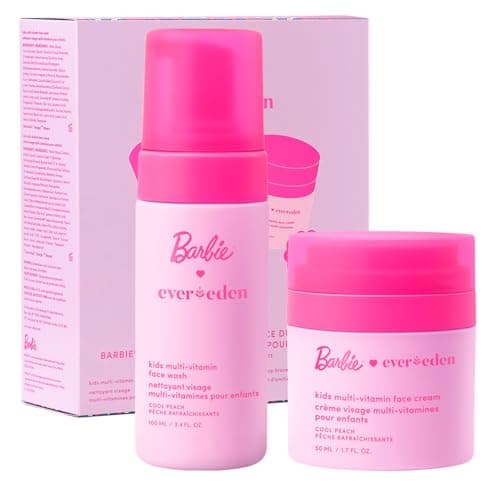 Image of Evereden Barbie Limited Edition Kids Happy Face Duo + Exclusive Accessories | Multi-Vitamin Face Wash & Cream Set with Stickers + Bracelets | Clean Skin Care for 3+ | Barbie Gift Box for Kids