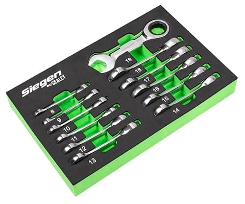 Image of Siegen by Sealey Stubby Combination Ratchet Spanner Set in EVA Foam Tray 12pc - S0633
