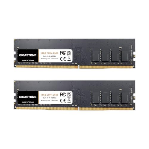 Image of 【DDR4 RAM】GIGASTONE 32GB Kit (2x16GB) DDR4 2666MHz (2400MHz or 2133MHz) PC4-21300 (PC4-19200/17000) CL19 1.2V UDIMM 288 Pin Unbuffered Non ECC High Performance PC Desktop Memory Upgrade