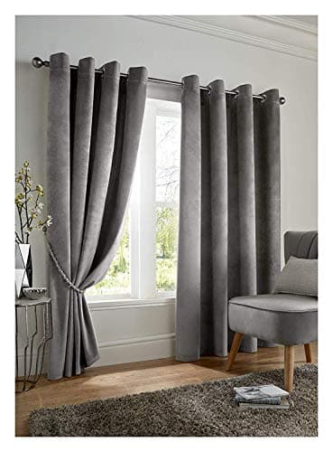 Image of Alan Symonds Velvet Blackout Ring Top Eyelet Thermally Efficient Curtains - Silver (90" x 90" (229x229cm))