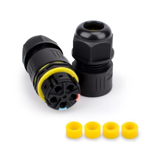 Image of Innfeeltech 1 Pcs Waterproof Junction Box Outdoor Cable Connector, M25 Cable Coupler Fast Connecting, 2 Pole for 5 to 8mm Cable, with 4 Pcs Replaceable Wire Clamp Rubber Plug