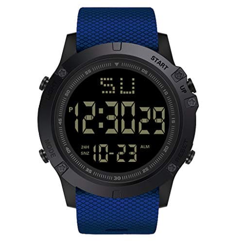Image of Leather Strap Date Quartz Watch LED Sport Rubber Men Alarm Sport Watch Sports Watch Big (Blue, One Size)