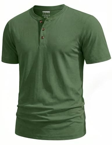 Image of TACVASEN Mens Shirts Short Sleeve Smart Casual Plain Green Tshirt Soft Breathable Cotton Henley Shirts for Men Green L