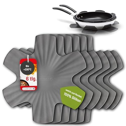 Image of Coolinato - Silicone pan protectors, set of 6, 35 cm, grey - Universal pot holders, pan protectors & stacking protectors - Coasters and heat protection for pans and pots, dishwasher safe & BPA-free