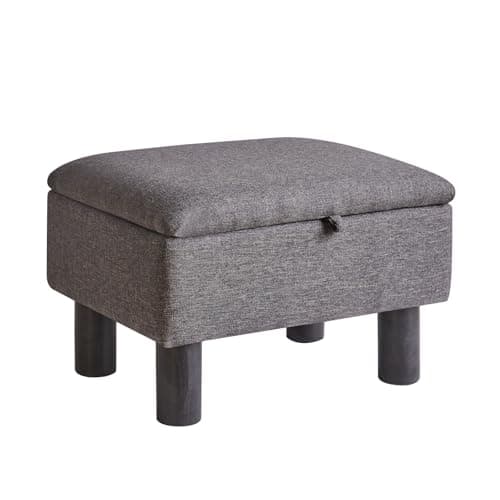 Image of Aibiju Small Pouffe Footstool with Storage, Linen Fabric Pouf with Wodden Legs, Change Shoes Stool for Living Room and Bedroom, Dark Grey, YD-JD1363