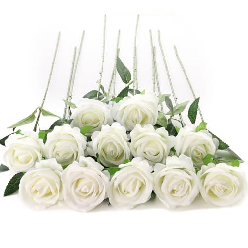 Image of Cloudecor 12Pcs White Roses Artificial Flowers Fake Roses Faux Velvet Silk Flower for Home Wedding Decoration (Pearl Rose, White)