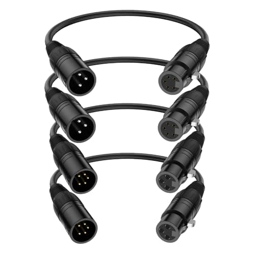Image of J&D XLR Cable 4-Pack, 3 Pin to 5 Pin Adapter (Male to Female & Female to Male) - DMX Microphone Cable for Audio & Stage Lighting, DMX512 Light Turnaround, 30 cm