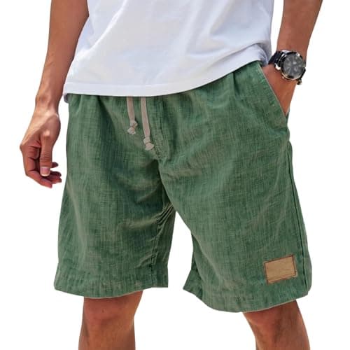 Image of Summer Shorts for Men Elastic Waist Drawstring Breathable Casual Beach Texture Short with Embroidered Green X-Large