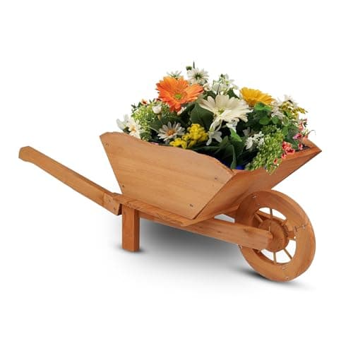 Image of PaMeer Wheelbarrow Planter Large Wooden Garden Planter Outdoor Garden Planters Wheel barrow Planters for Flowers & Plants Decorative Raised Flower Pot for Patio Yard Balcony Easy Assembly (Brown)