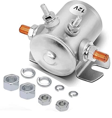 Image of Gebildet 12VDC Continuous Duty Solenoid Relay 4 Terminal Heavy Duty Nickel-Plating for Golf Carts, Marine in Rush Max 200A Replaces # 70-111224, 3635820, 1114208, 1114218, 1114223, 1114534, 1114547