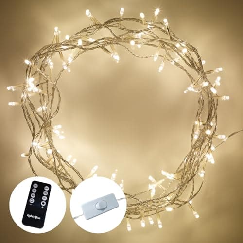 Image of Lights4fun 8m String Lights 100 LED Warm White Fairy Lights Clear Cable with Rocker Switch Plug in Mains Powered Remote Control and Timer Indoor Bedroom Party Wedding Decoration