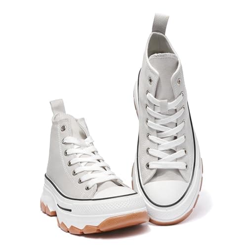 Image of Nexsus Plus Ladies Women Chunky Sole Lace Up High Top Casual (Light Grey, UK Footwear Size System, Adult, Women, Numeric, Medium, 4)