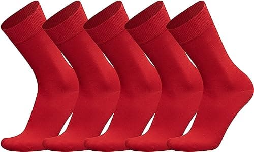 Image of Mysocks Mens Womens Cotton Dress Red Socks - 5 Pairs Multipack Breathable Seamless Toe Crew Sock - Lightweight Comfortable Plain Casual Top Red Socks,7-11