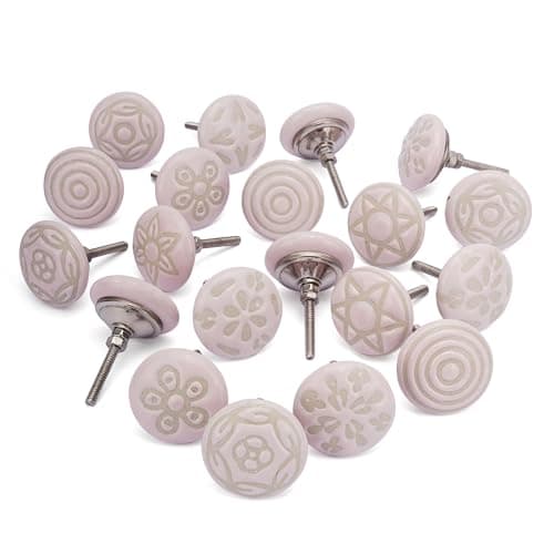 Image of Ajuny Misty Rose Ceramic Drawer Knobs for Cupboard Door Knobs Set of 20 Handmade Hand Painted Pottery Decorative Furniture Pulls Handles for Kitchen Cabinet Bathroom Dresser Vintage Fixings Included