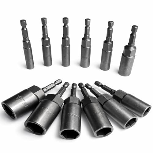 Image of 12 Pcs Deep Hexagon Nut Driver Socket Set 6–19mm, 1/4″ Hex Shank Long Reach Nut Setter Drill Bits for Impact Driver & Power Tools, Bolt Extractor Socket Set Quick Change