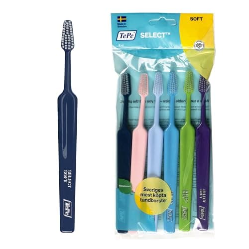Image of TePe Select Toothbrush, Soft, Assorted Colours, 6pcs, efficient for Plaque Removal with Tapered Brush Heads, Gentle Cleaning with Soft Bristle Toothbrush