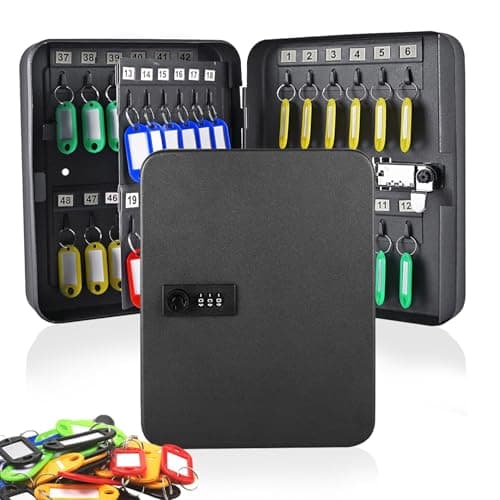 Image of Key Safe 48 Key Large Cabinet Key Boxes with Combination Lock, Wall Mounted Security Key Storage Box with 50 Key Tags, Steel Keysafe Organizer Resettable Digital Security Box for Indoor Outside, Black