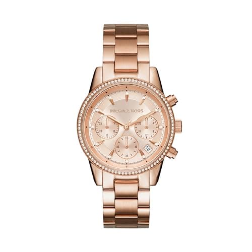 Image of Michael Kors Ritz Chronograph Rose Gold Stainless Steel Strap Women's Watch MK6357
