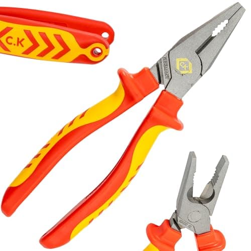 Image of C.K Redline 2025 Edition VDE Combination Plier & Cutter 200mm, 1000v Insulated Electrical Flat Nose Pliers & Wire Cable Cutters, Electricians Engineer Croppers Snips Electrician, CK Tools T39072A 200