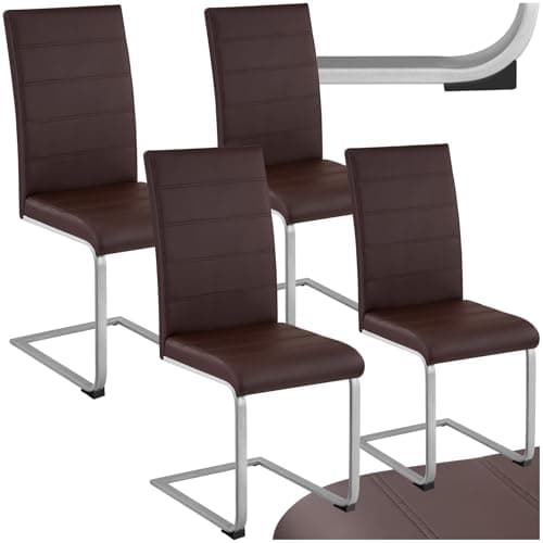 Image of tectake® Set of 4 Dining Chairs with Durable Faux Leather Covers & Comfortable Padding, Dining Chair Set with Ergonomic Backrests & Easy Setup, Ideal Living Room, Home Office & Kitchen Chairs - Brown