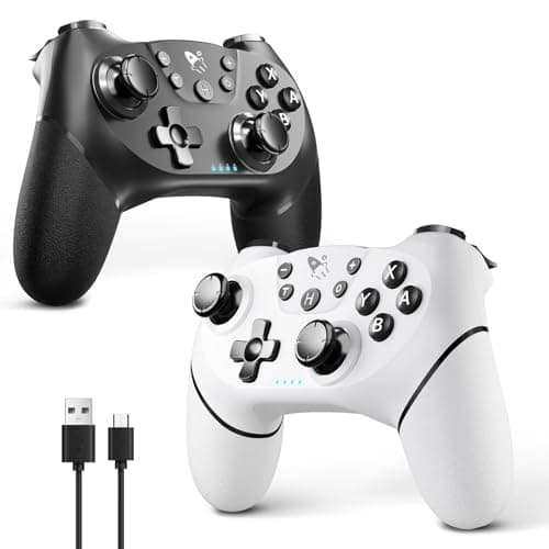 Image of AceGamer 2pcs Wireless Controller for Switch/Switch 2/Lite/OLED, Switch Pro Controller with Wake-up Function, Double Vibration/Turbo/Screenshot (Black and White)