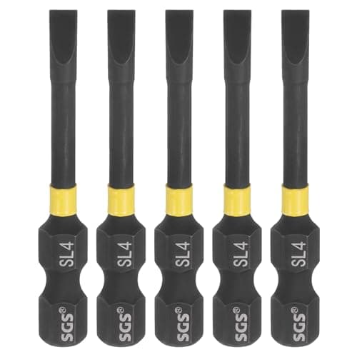 Image of sourcing map 5pcs SL4 Slotted Impact Screwdriver Bits 4mm Slotted Tip 1/4" Hex Shank 50mm (2") Long Magnetic Flat Head Phosphated S2 Steel Screw Driver Drill Bits Electric Power Tool
