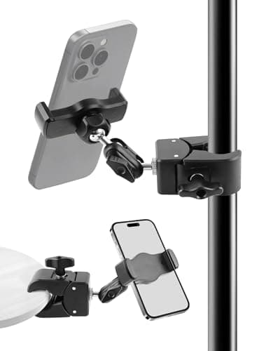 Image of BILIONE Mic Stand Phone Holder, Pole Mount Clamp Phone Holder 360° Rotation for Microphone Guitar Drums Music Photography Light Stand, Compatible with 4" to 7" Smartphones