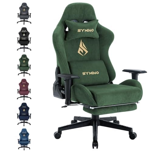 Image of Symino Gaming Chair, Computer Chair with Footrest, Headrest and Lumbar Support, Ergonomic PC Chair, Height Adjustable Rotating Task Chairs, Green