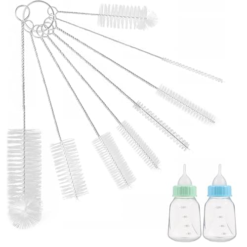 Image of 8-Piece Small Bottle Brush Set, White Nylon Cleaning Tool for Straws, Pipes, Kettle Spout, Teapot Nozzle and Tubes