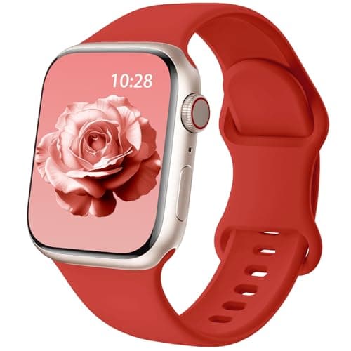 Image of Patented Upgraded Silicone Strap Compatible with Apple Watch Straps 38mm 40mm 41mm 42mm 44mm 45mm 46mm 49mm Women Men,Soft Sport Bands for iWatch Series 11 10 9 8 7 6 5 4 3 2 1 SE Ultra,Red