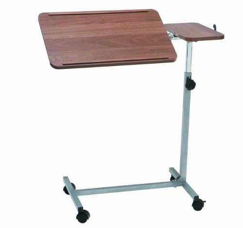Image of Drive Devilbiss Deluxe Height and Tilt Adjustable Over Bed Table with Twin Top and 4 castor wheels