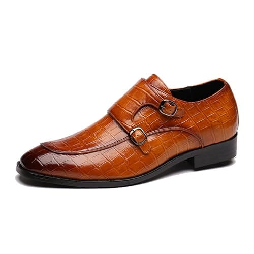 Image of ottspu Men's Dress Loafer Shoes Monk Strap Lightweight Slip on Loafers Mens Derby Shoes,Light Brown,4.5 UK