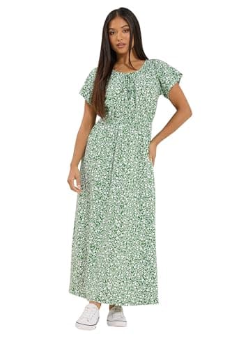 Image of M&Co Petite Floral Tie Neck Cotton Maxi Dress - Women's Green