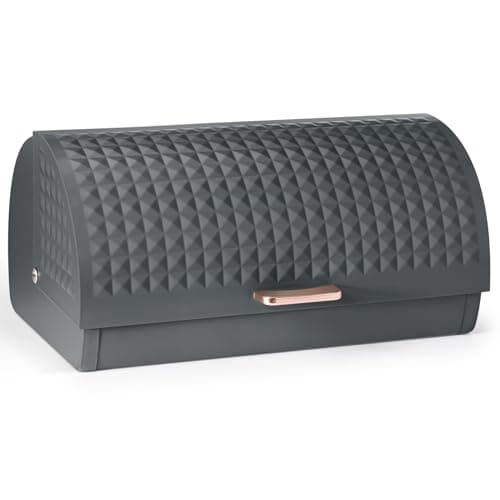 Image of EHC Bread Bins for Kitchen, Bread Box with lid, Kitchen Storage Bin, Bread Container, Grey, VENTILATED Back to keep Contents Fresher for longer