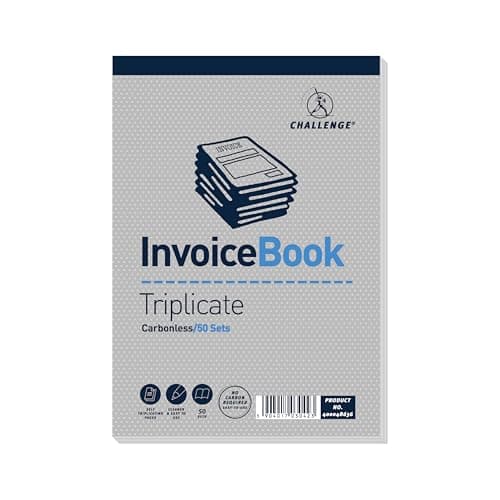 Image of Challenge Triplicate Invoice Book without Vat, Carbonless, 50 Pages, 5 pack (195 x 137 mm)