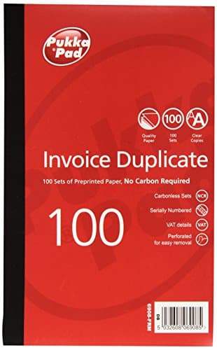 Image of Pukka Pad Invoice Duplicate Book for Business and Sales – Pack of 5 – Stitched Binding, 100 Numbered Entries Per Book, Carbonless Copies, Perforated Pages for Easy Removal, 21x13cm